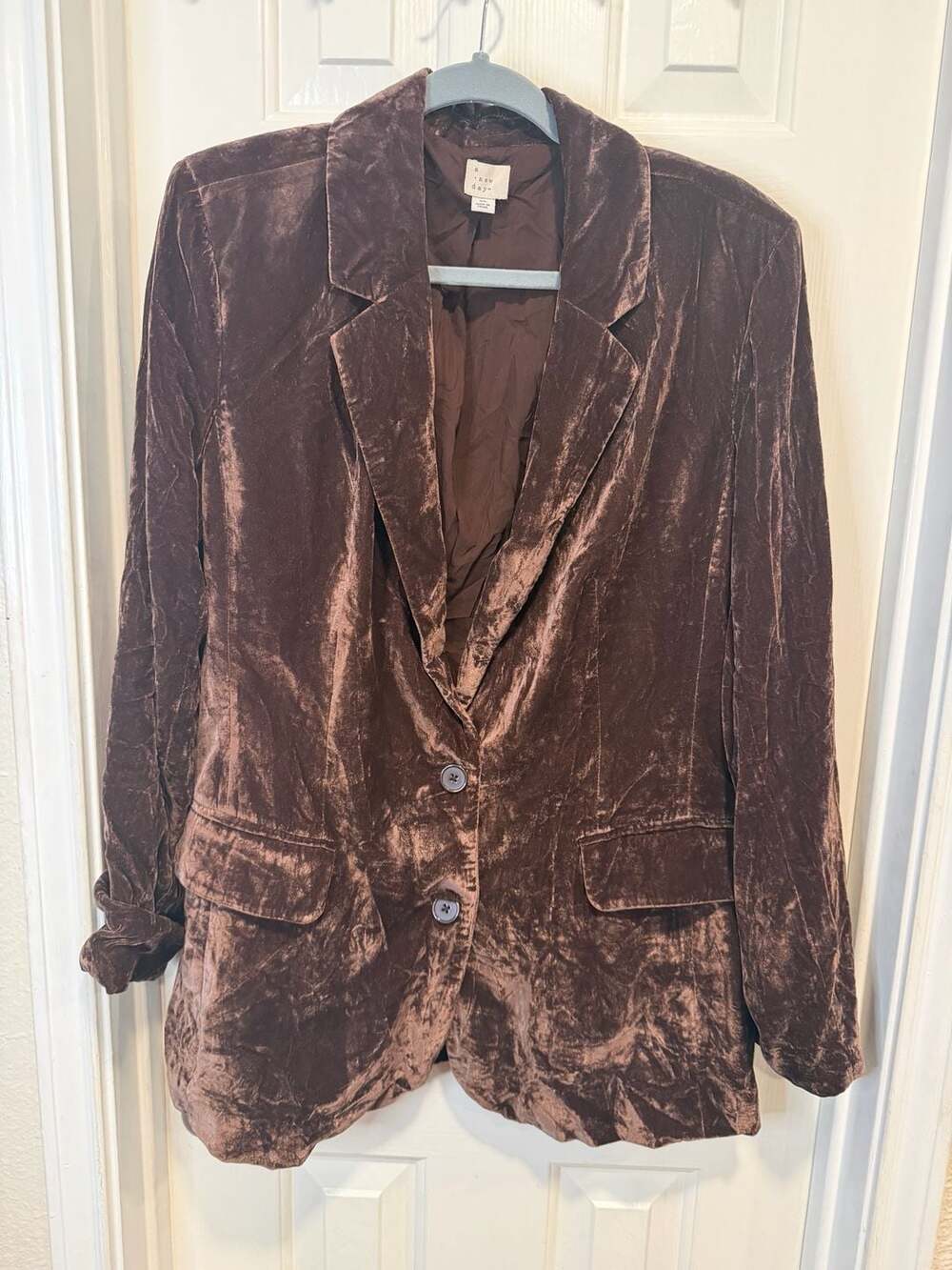 A New Day Women’s XL Brown Velvet Blazer Two Button Jacket Holiday Workwear